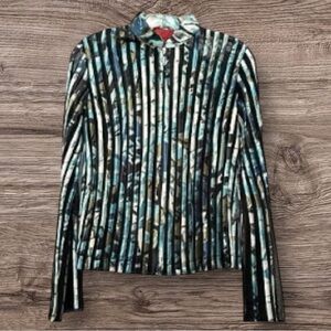 VINTAGE JS COLLECTIONS EUC WOMENS BLUE BLACK TOP SHIRT BLOUSE ZIP FALL SIZE 10